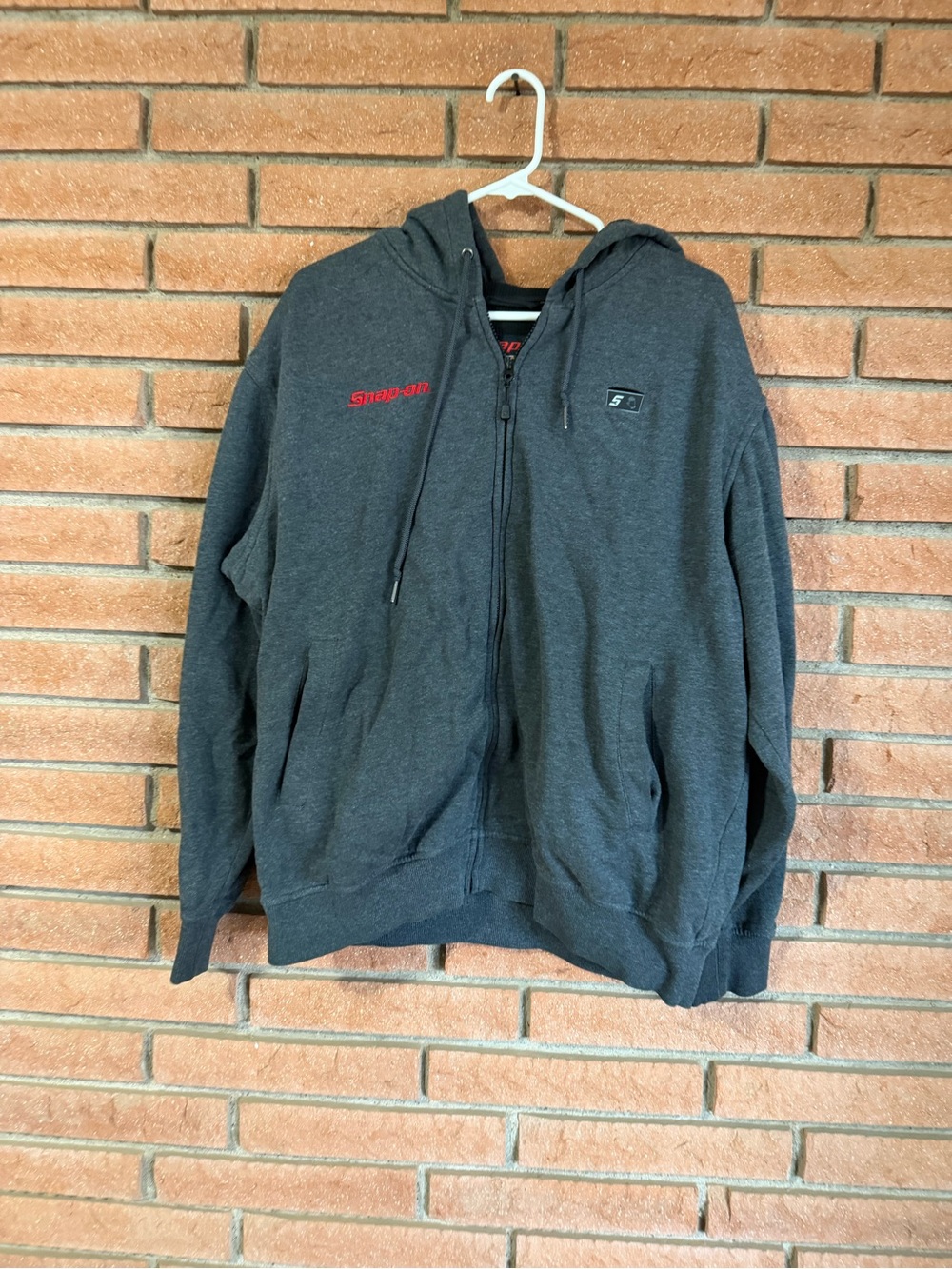 Snap Charcoal Zip-Up Hoodie with Red Logo
